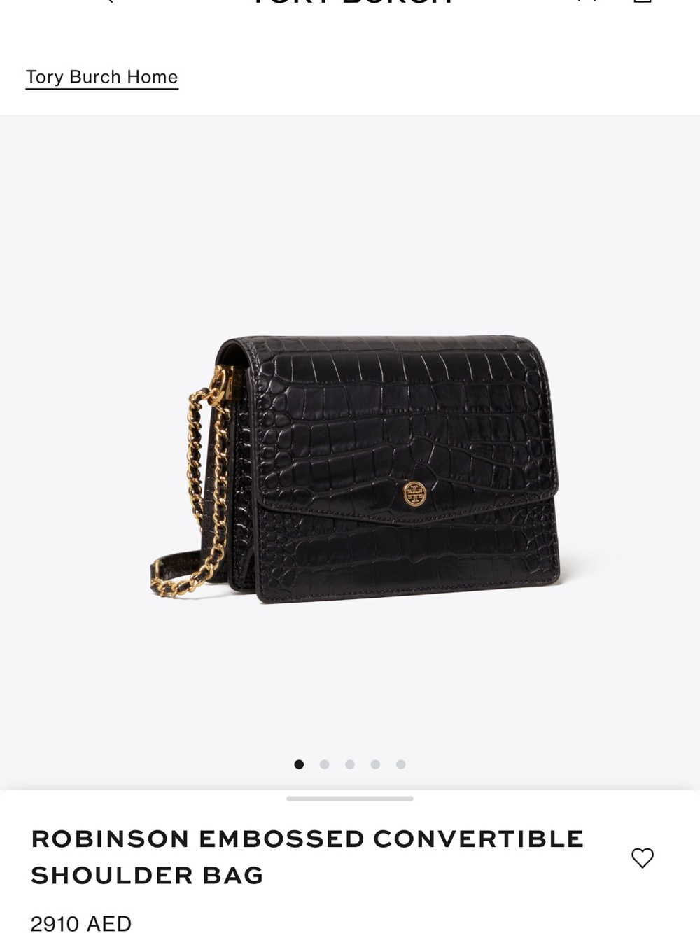 Tory Burch Black Croc-Embossed Convertible Shoulder Bag with Gold Chain